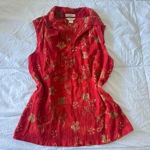 Coldwater Creek Red Floral Sleeveless Blouse
